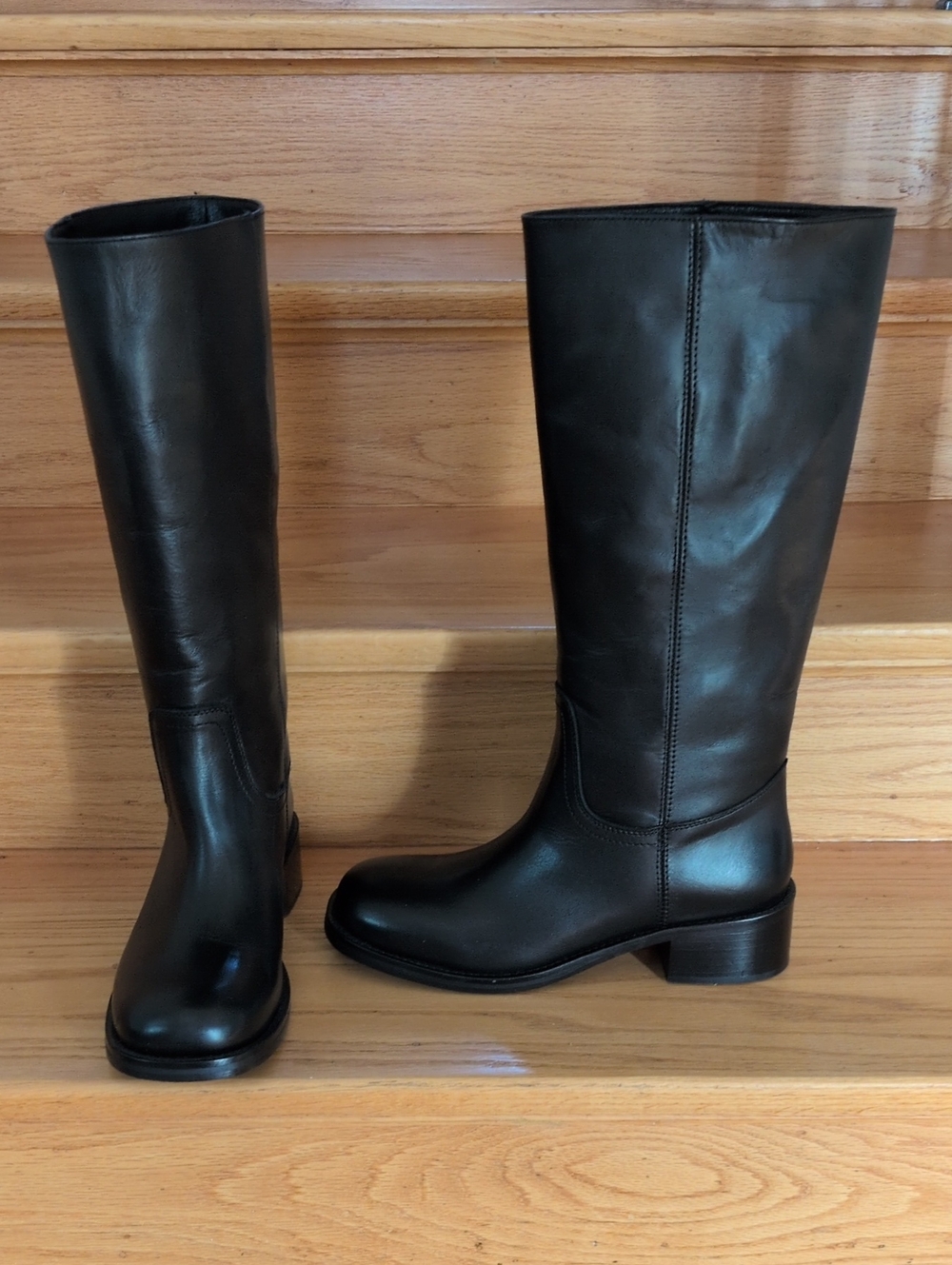 Steve Madden Riggs Black Leather Knee-High Block Heel Boots
